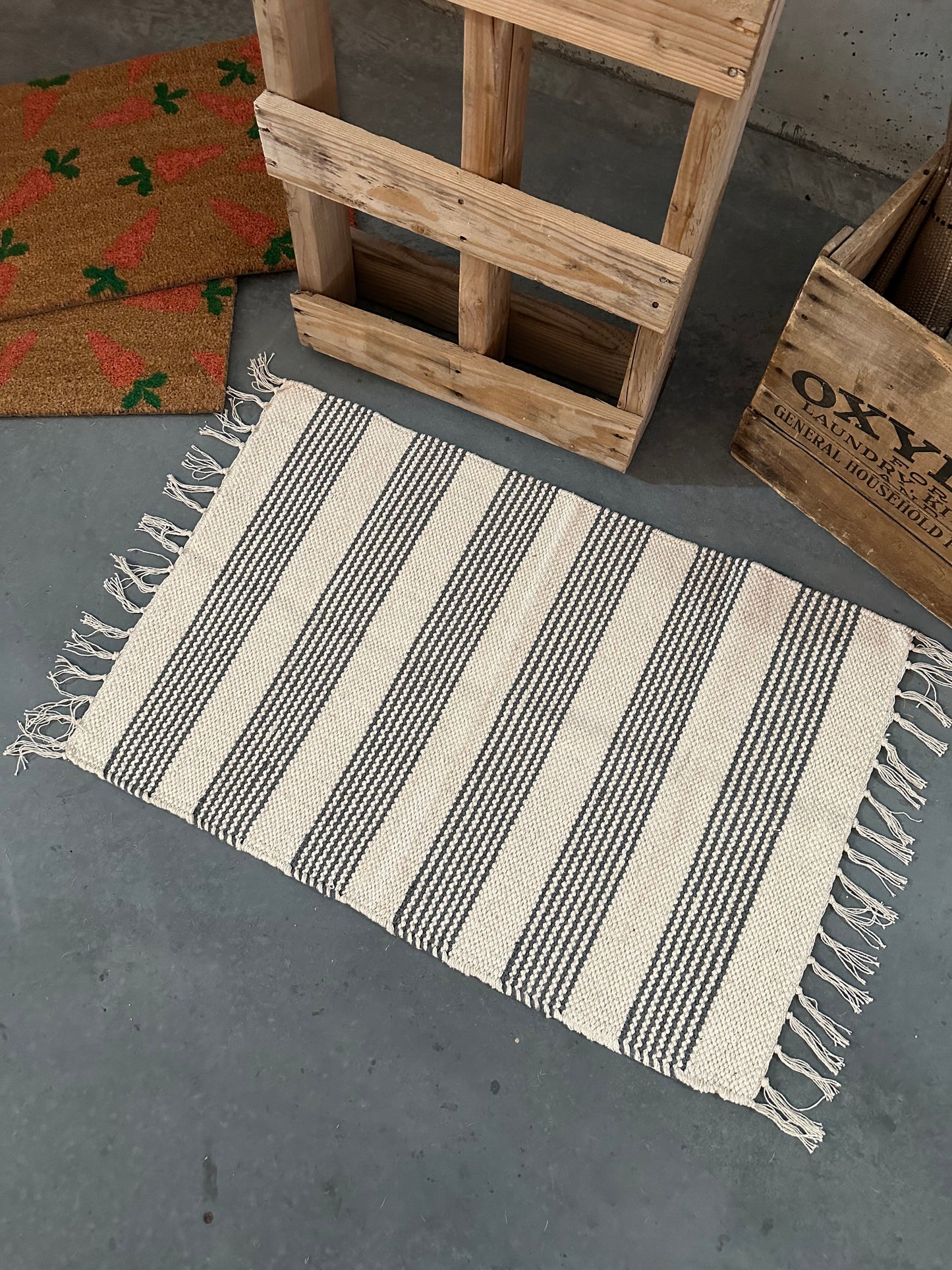 Grey & White stripe layering rug