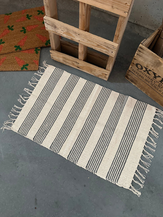 Grey & White stripe layering rug