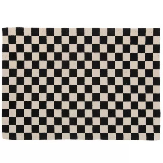 Black and Cream Checkered Rug