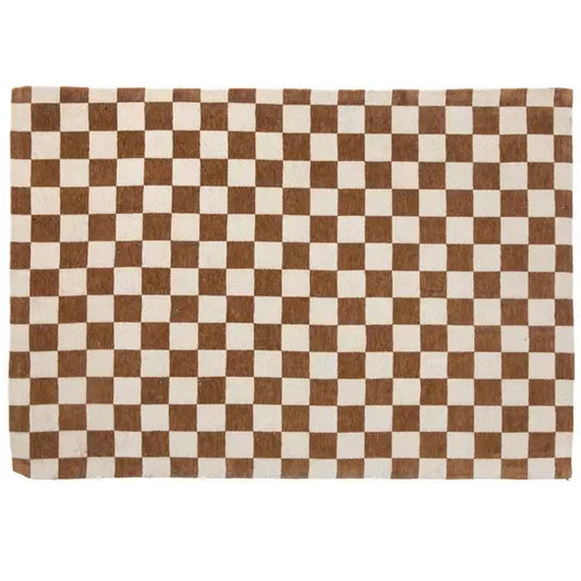 Tan and Cream Checkered Rug