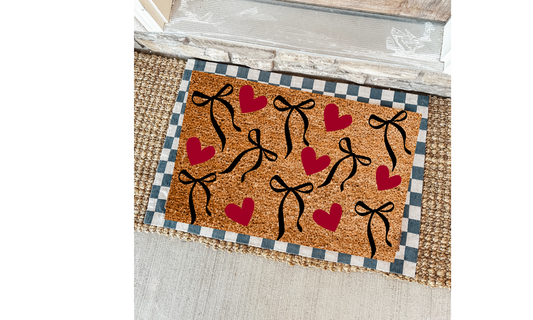 Coquette Bows & Red Hearts | Valentines Day Doormat | Valentines Day Hoe Decor