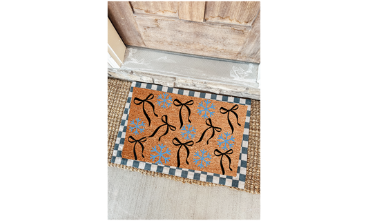 Coquette Bows & Blue Snowflakes| Winter Doormat | Winter Home Decor