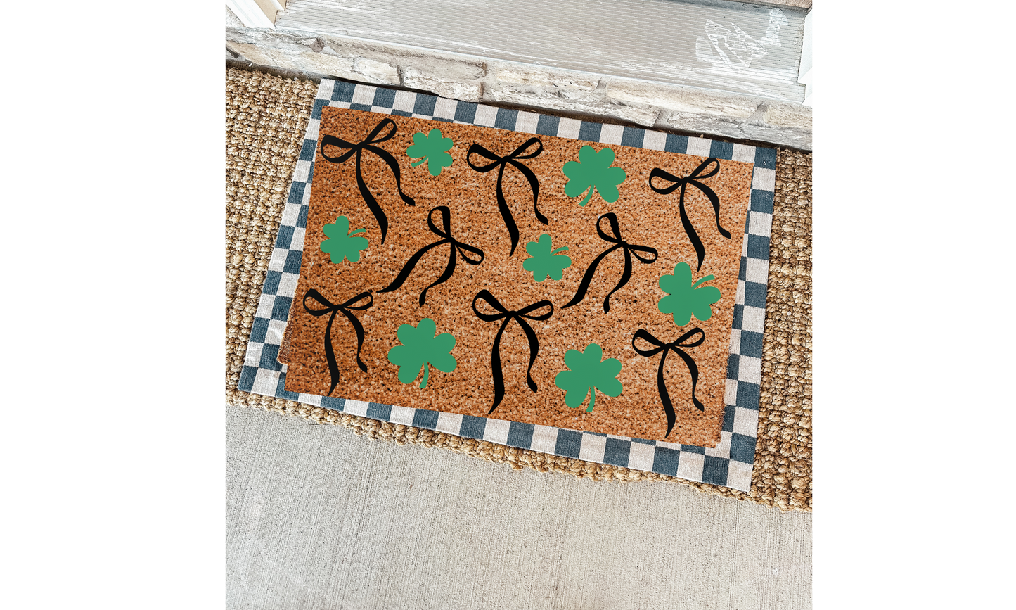 Coquette Bows & Green St. Patty's Day Clovers | St. Patty's Day Doormat | St. Patricks Day Home Decor