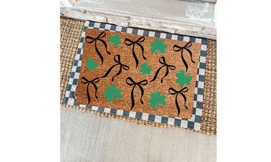 Coquette Bows & Green St. Patty's Day Clovers | St. Patty's Day Doormat | St. Patricks Day Home Decor