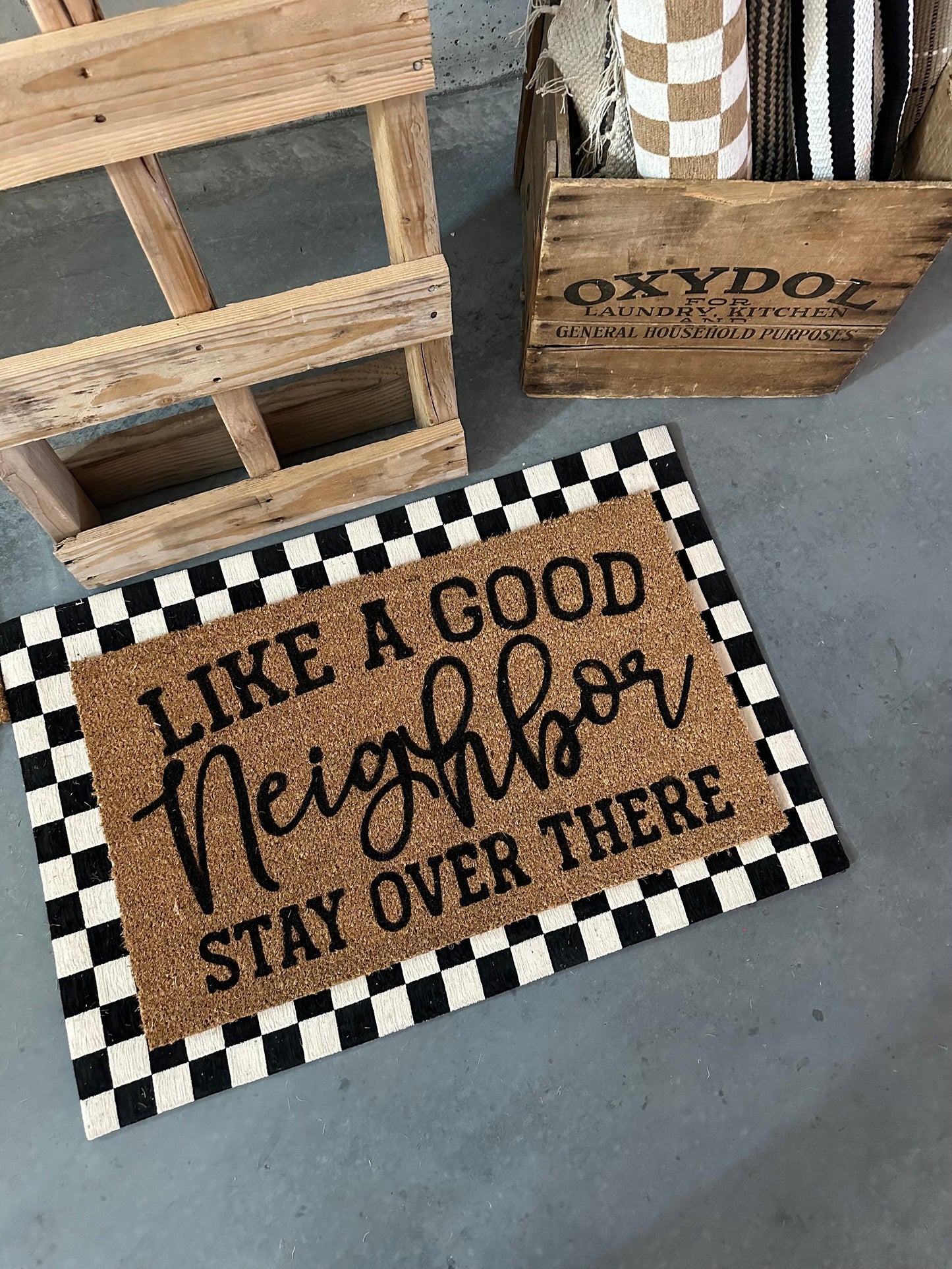 Like A Good Neighbor Doormat | Funny Doormat | Neighbor Doormat | Welcome Mat | Funny Go Away Doormat | Housewarming Gift | Home Gift | Mat