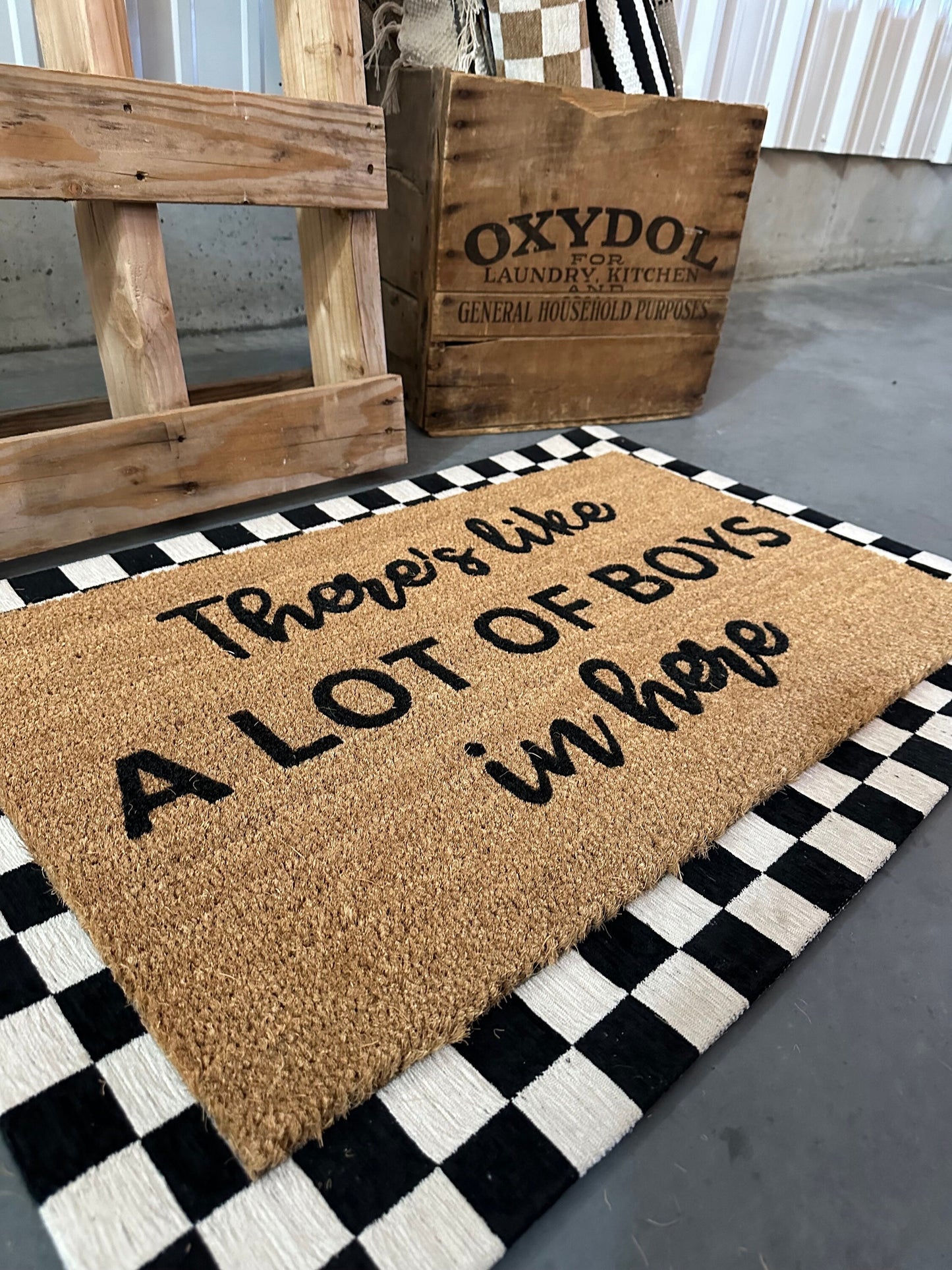 There's Like A Lot of Boys In Here Doormat | Funny Doormat | Funny Welcome Rug | Funny Gift | Porch Gift | Home Gift