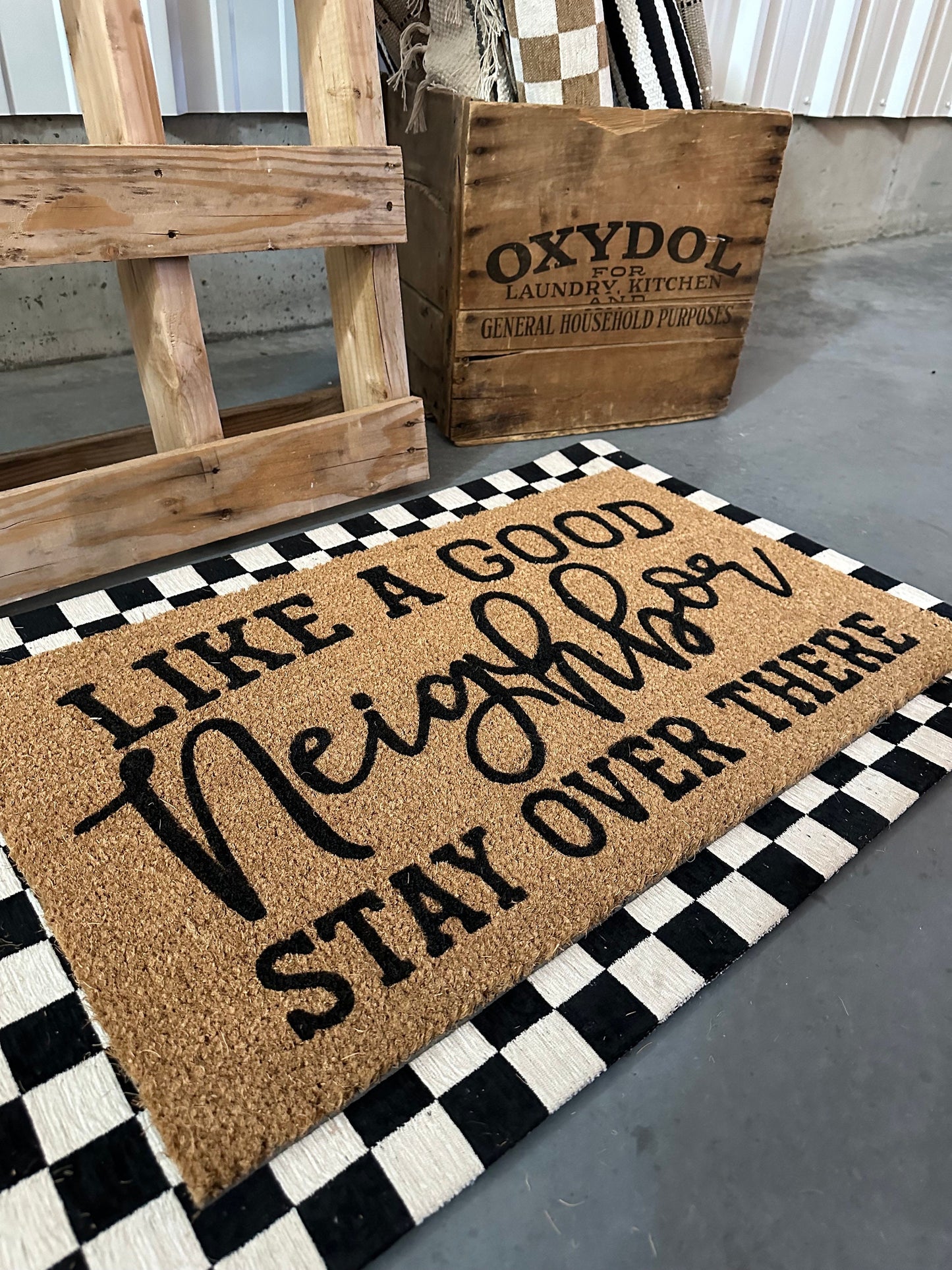 Like A Good Neighbor Doormat | Funny Doormat | Neighbor Doormat | Welcome Mat | Funny Go Away Doormat | Housewarming Gift | Home Gift | Mat