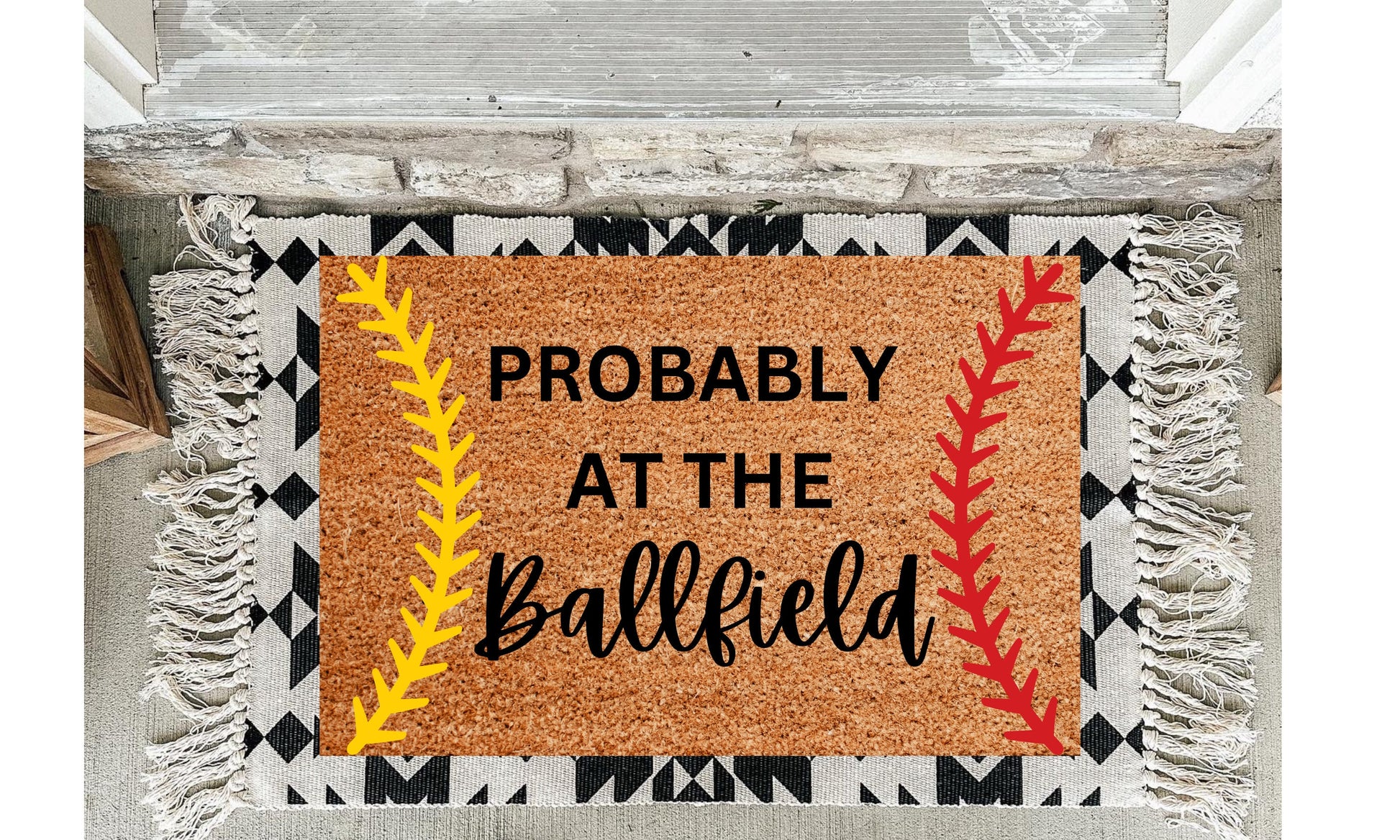 Probably At The Ballfield Doormat | Baseball Doormat | Baseball Rug | Softball Doormat | Sports Gift | Porch Gift | Home Gift