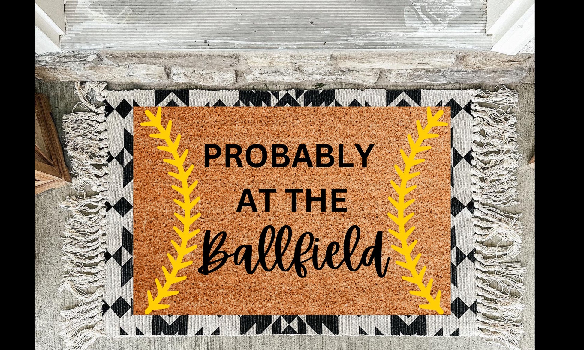 Probably At The Ballfield Doormat | Baseball Doormat | Baseball Rug | Softball Doormat | Sports Gift | Porch Gift | Home Gift