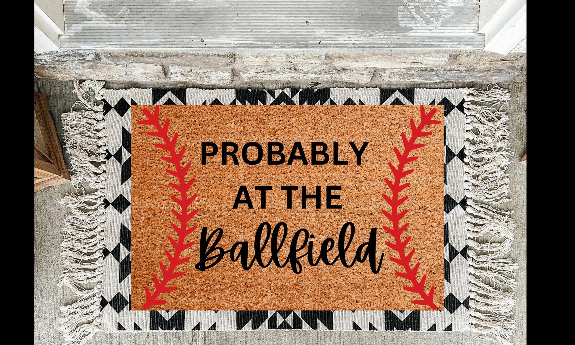 Probably At The Ballfield Doormat | Baseball Doormat | Baseball Rug | Softball Doormat | Sports Gift | Porch Gift | Home Gift