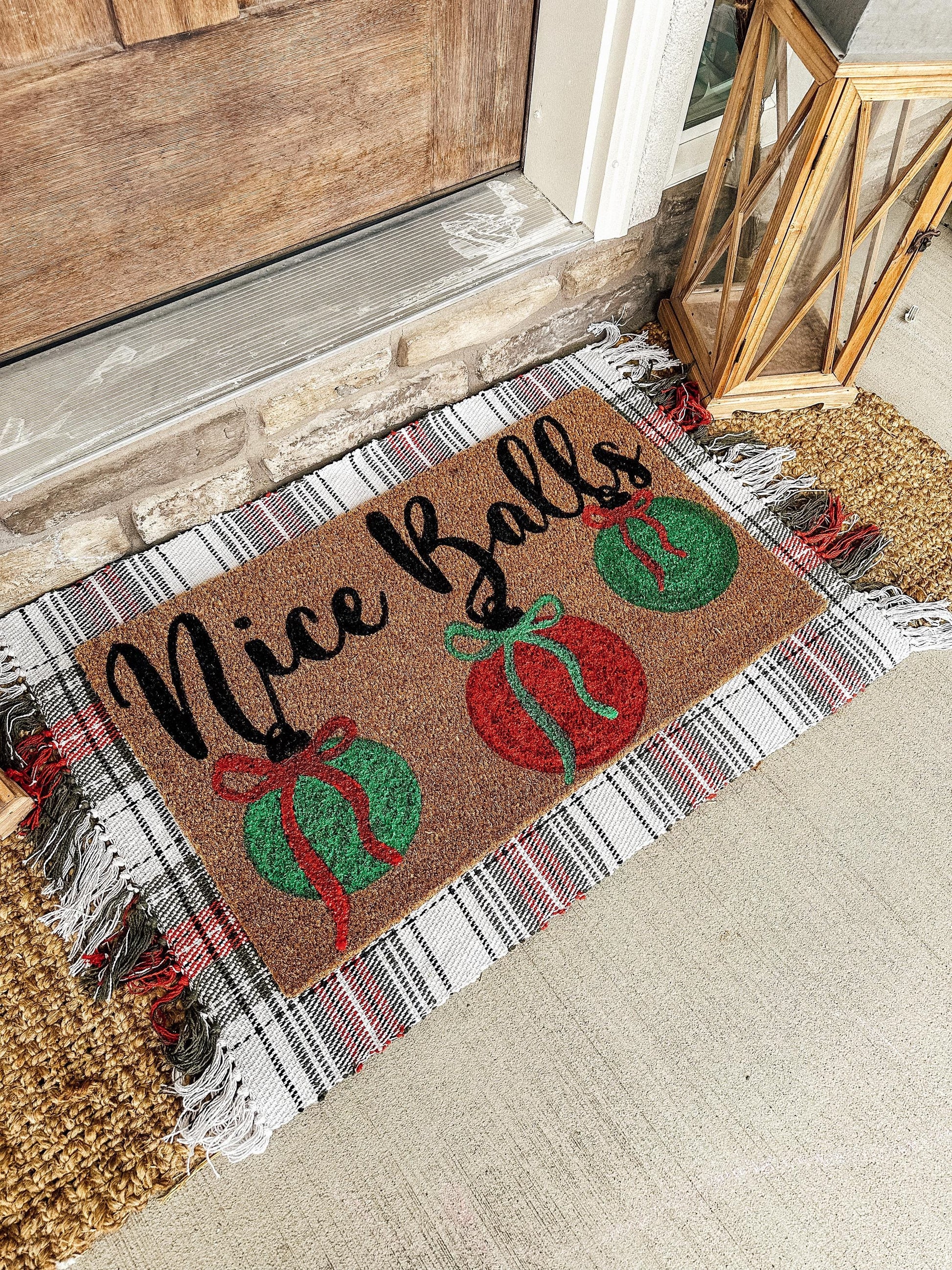 Nice Balls Christmas Doormat | Coquette Christmas Ornament Doormat | Funny Christmas Rug | Funny Xmas Mat | Christmas Gift