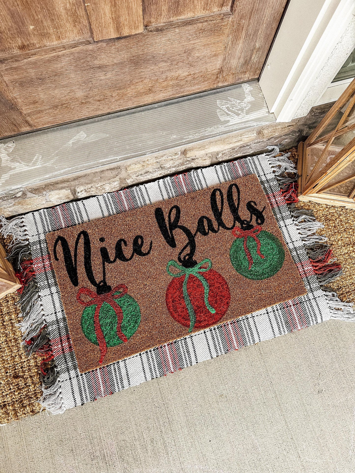 Nice Balls Christmas Doormat | Coquette Christmas Ornament Doormat | Funny Christmas Rug | Funny Xmas Mat | Christmas Gift