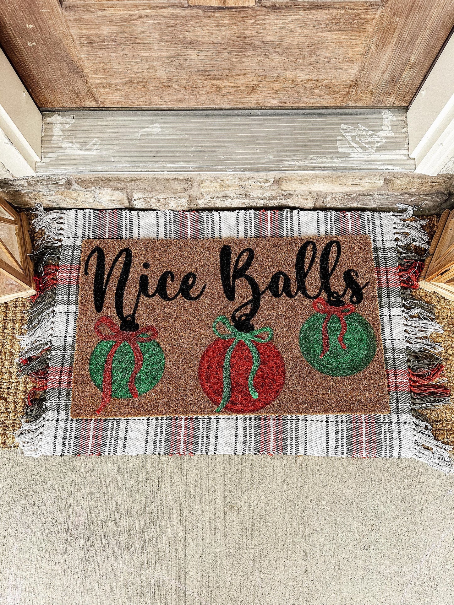 Nice Balls Christmas Doormat | Coquette Christmas Ornament Doormat | Funny Christmas Rug | Funny Xmas Mat | Christmas Gift