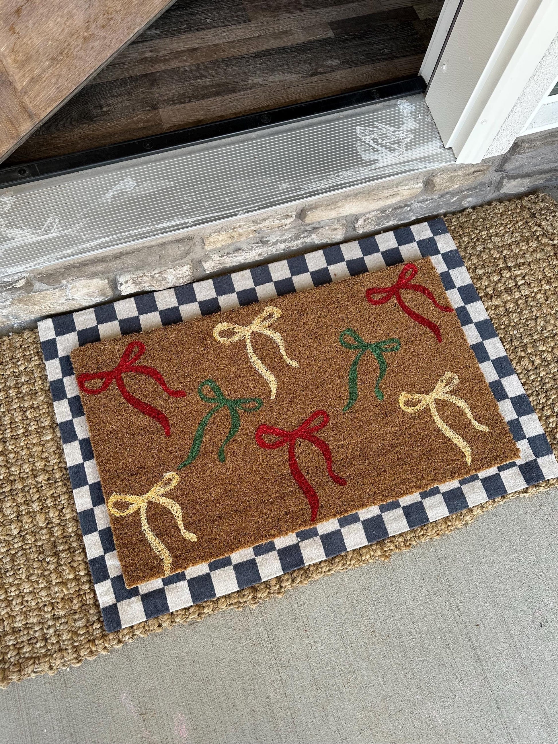 Coquette Bows Christmas Doormat | Cute Charming Christmas Rug | Xmas Mat | Christmas Gift